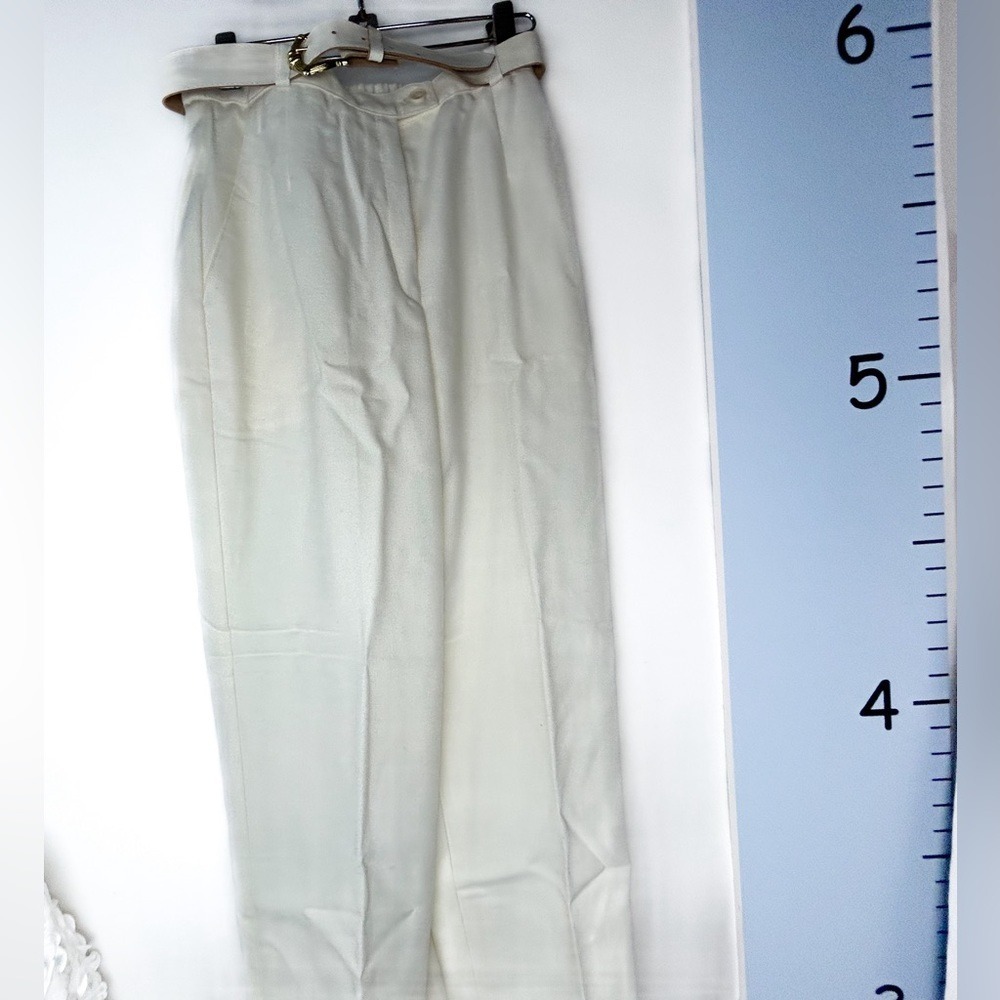 Koret Creme White Flannel Pants Belted 10 Petite